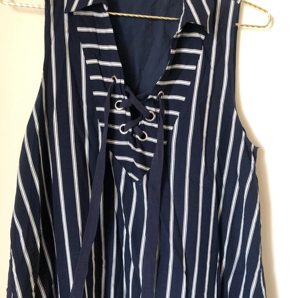 J.O.A. Lace Up Stripe Mini Dress in Navy - Picture 4 of 6